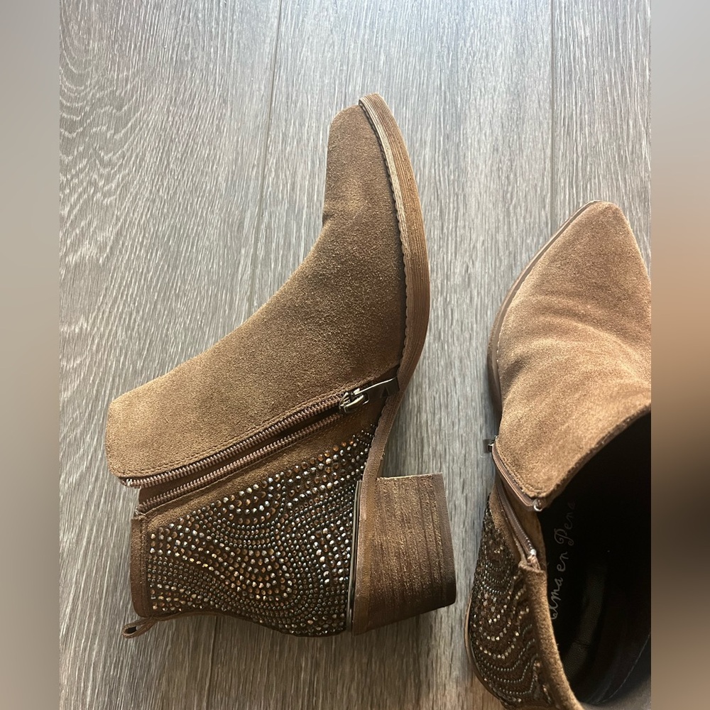 Brown Suede Ankle Boots with Studded Detail